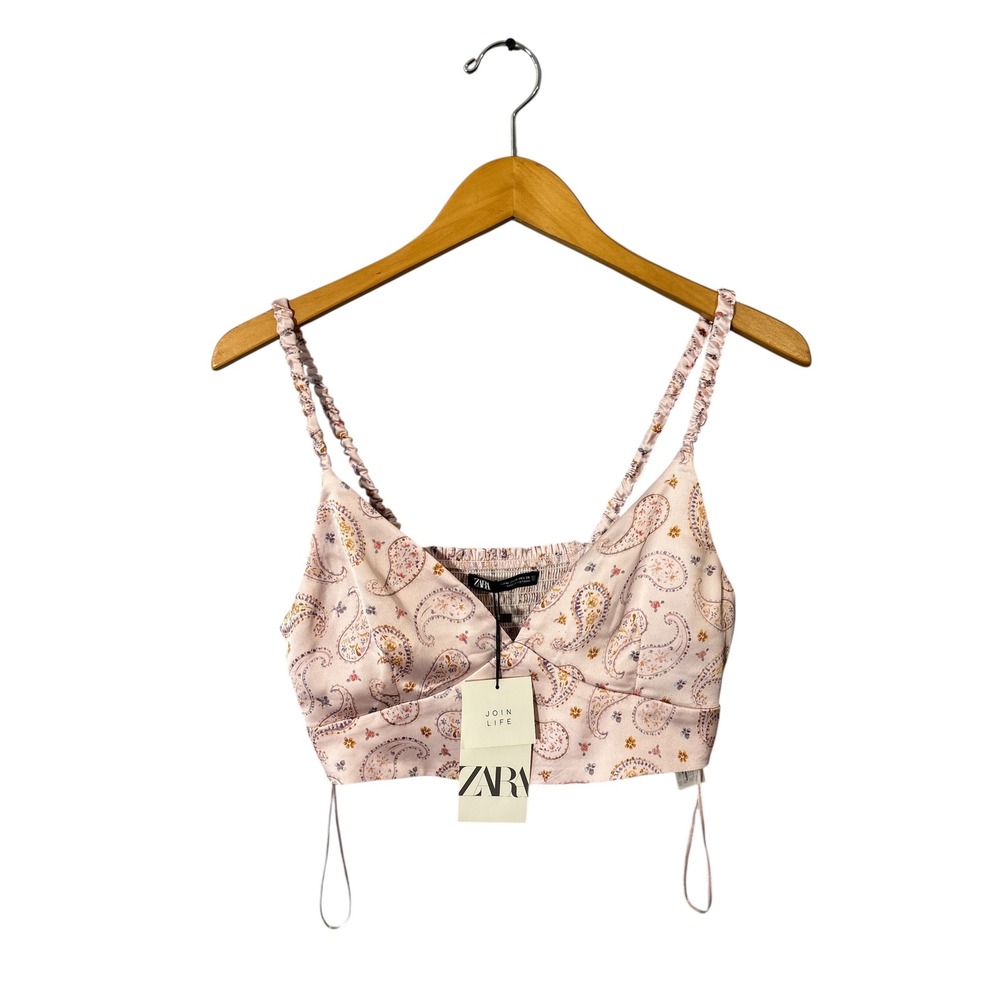 Zara Paisley Satin‎ Bralette Crop Top NWT